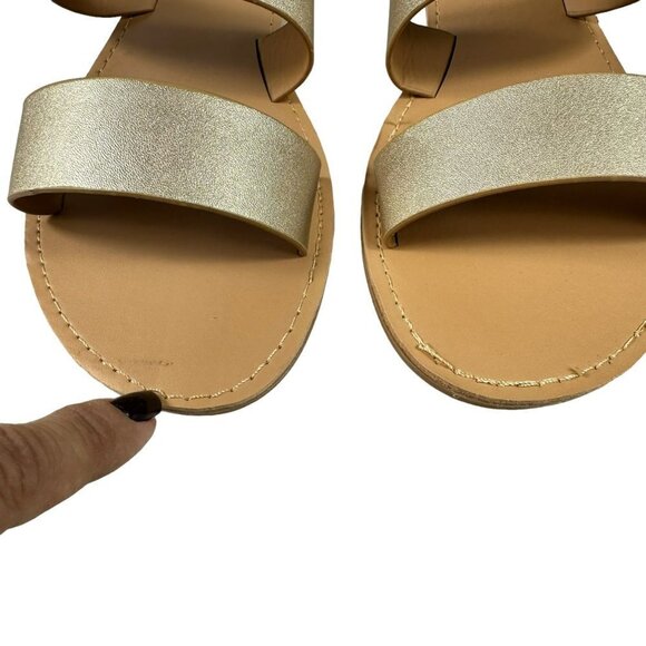 Gold Metallic Double Wide Straps Slide Sandal‎ Women's Slip on Size 8 - Picture 9 of 9
